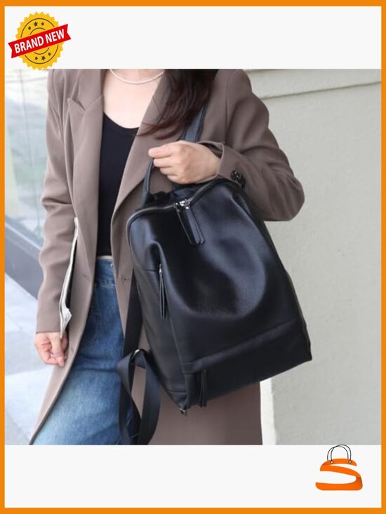 Genuine Leather Laptop Backpack for Women, Fashion Daypack with Large main image 5